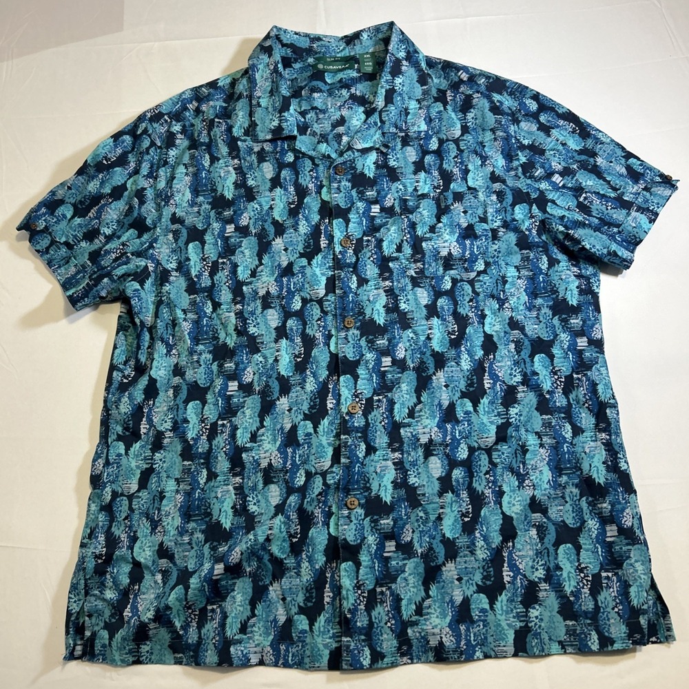 Cubavera Hawaiian Shirt Mens 2XL XXL Blue‎ Pineapple Button Up Short Sleeve